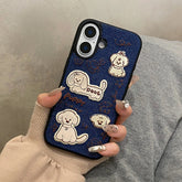Embroidered Dog Denim Fabric Phone Case